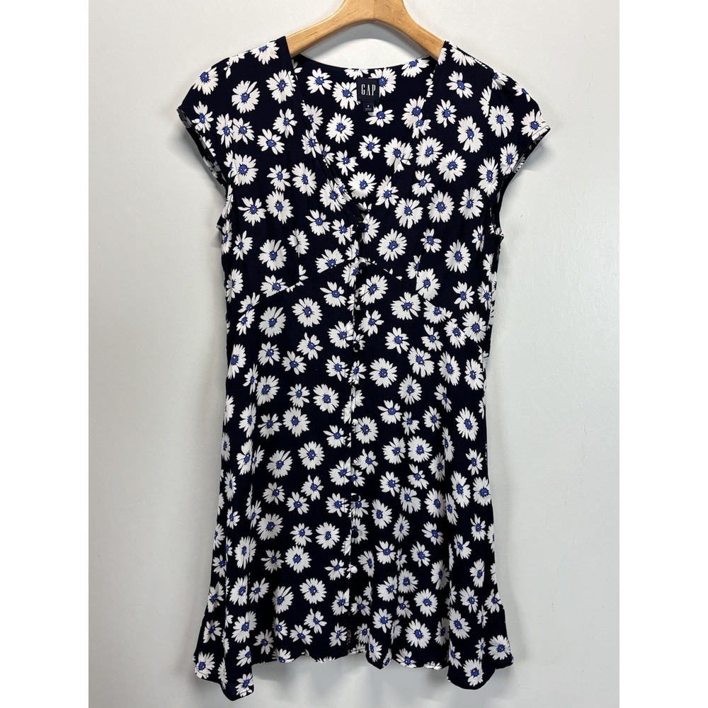 Gap Daisy Floral Babydoll Mini Dress 4 Cap Sleeve Full Button Front Retro Y2K